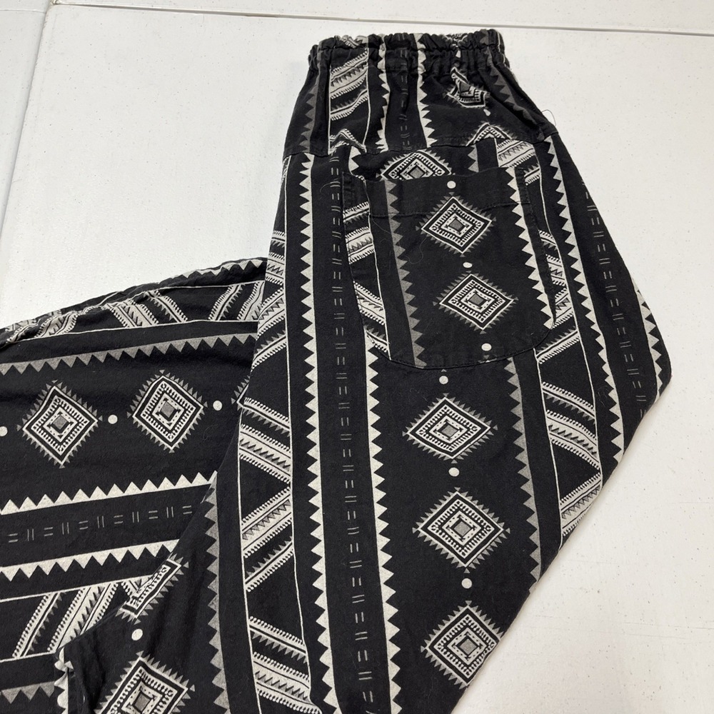 Harem Pants Black Aztec Print Wide Split Let Cropped Boho Hippie Festival Indie - Picture 13 of 14